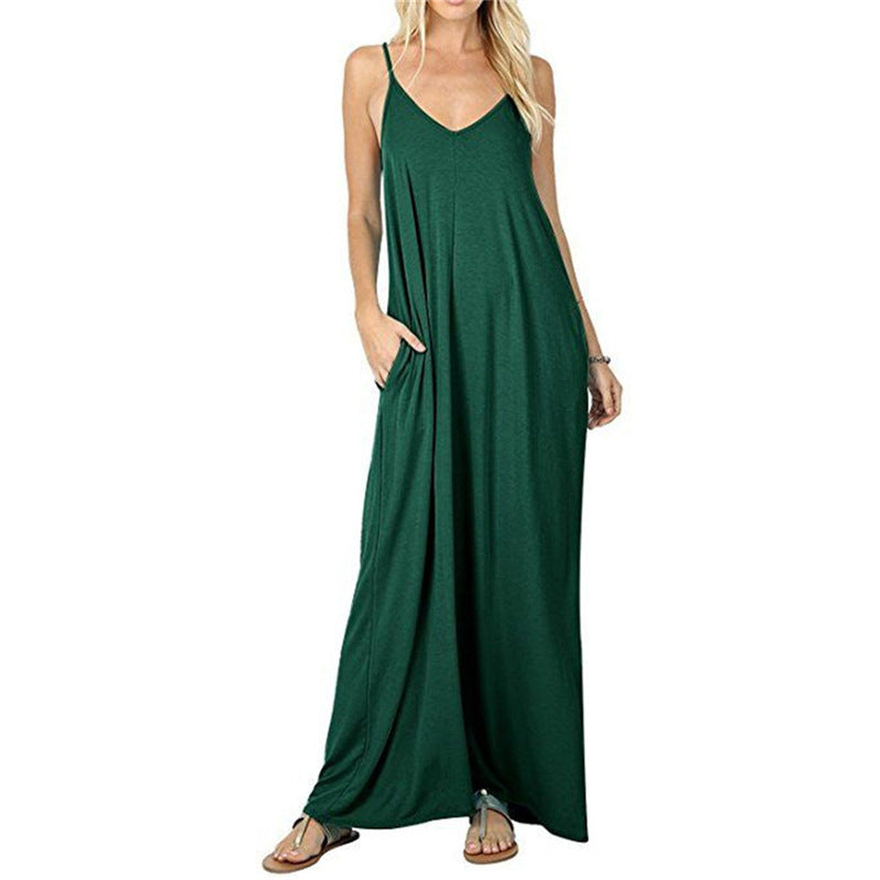 Solid color loose pocket long skirt