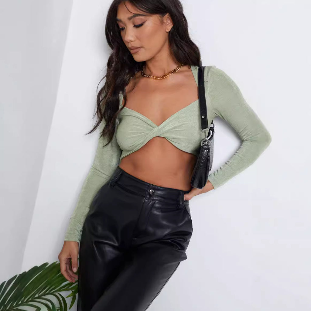 High elastic straight-leg pants