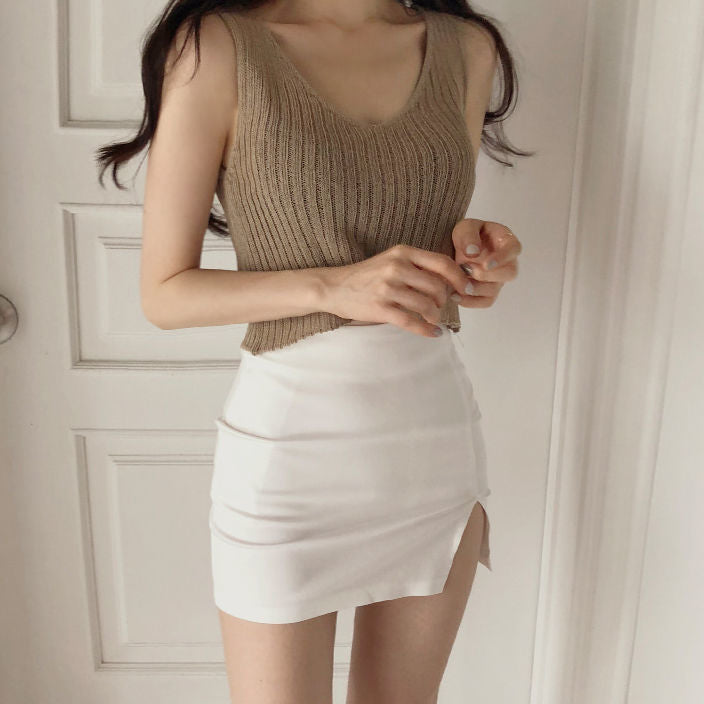 High waist white skirt hip skirt