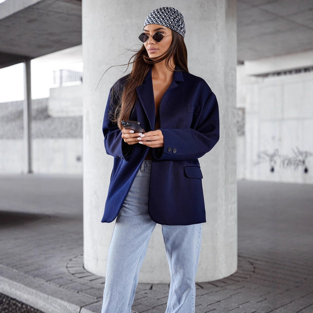 Long Sleeve Suit Collar Single Breasted