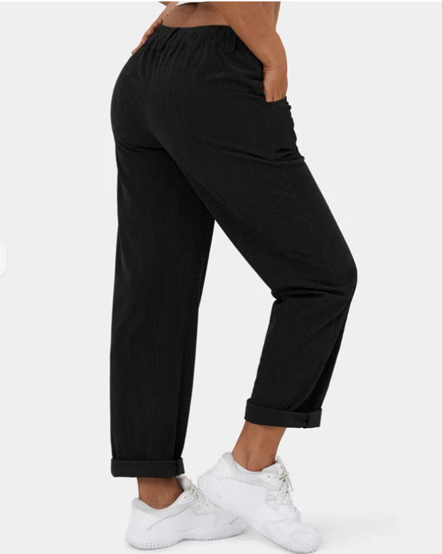 Solid color high waist loose straight trousers