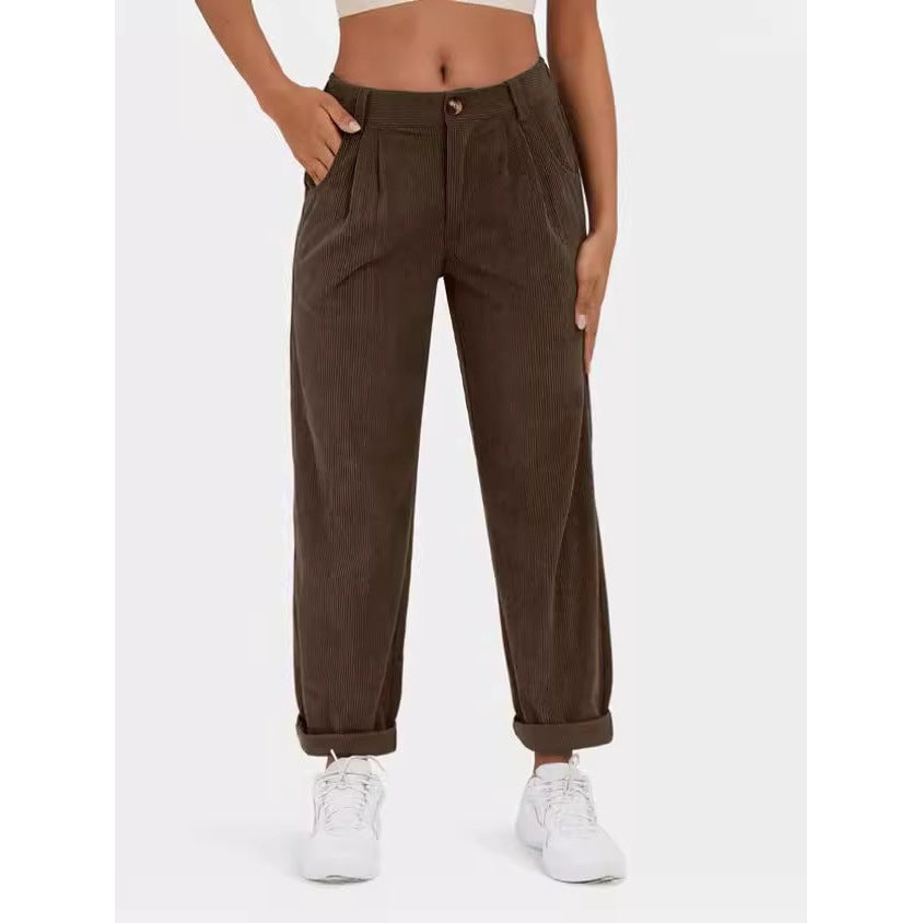 Solid color high waist loose straight trousers