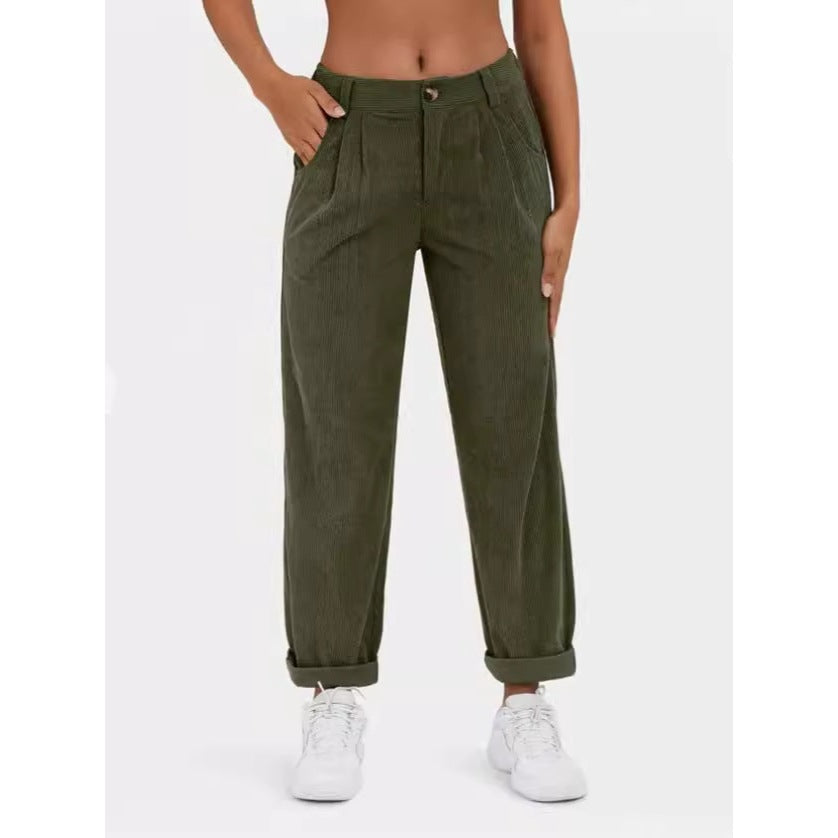Solid color high waist loose straight trousers