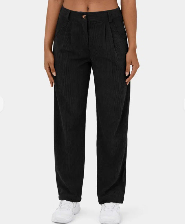 Solid color high waist loose straight trousers