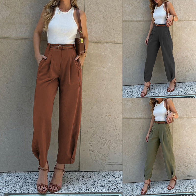 Solid color loose high-waisted corset suit pants