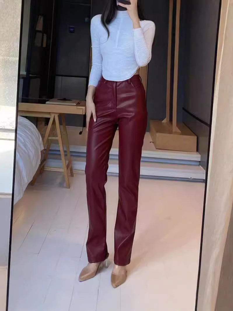 High elastic straight-leg pants