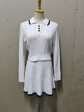 Long-sleeved button-down lapel knitted sweater top + short umbrella skirt