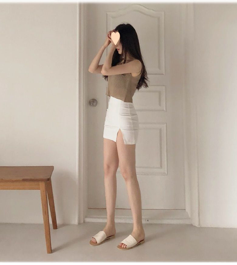 High waist white skirt hip skirt