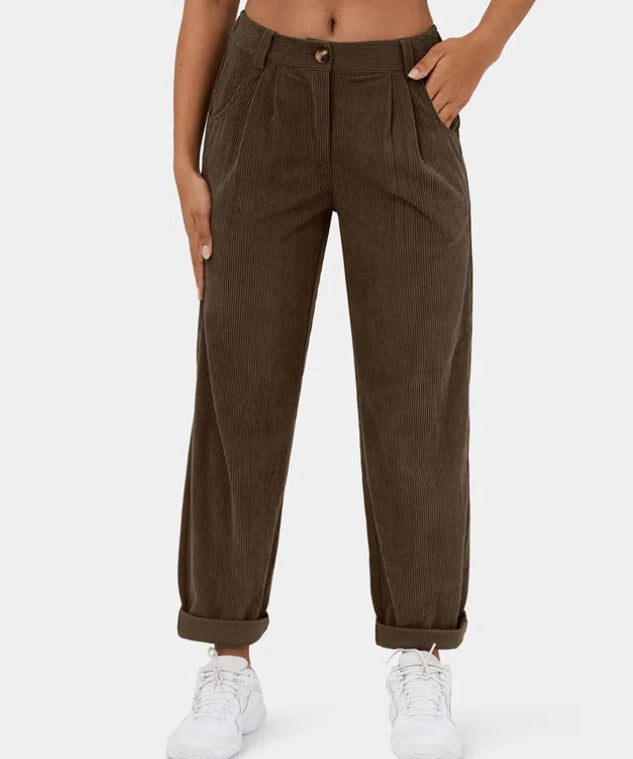 Solid color high waist loose straight trousers