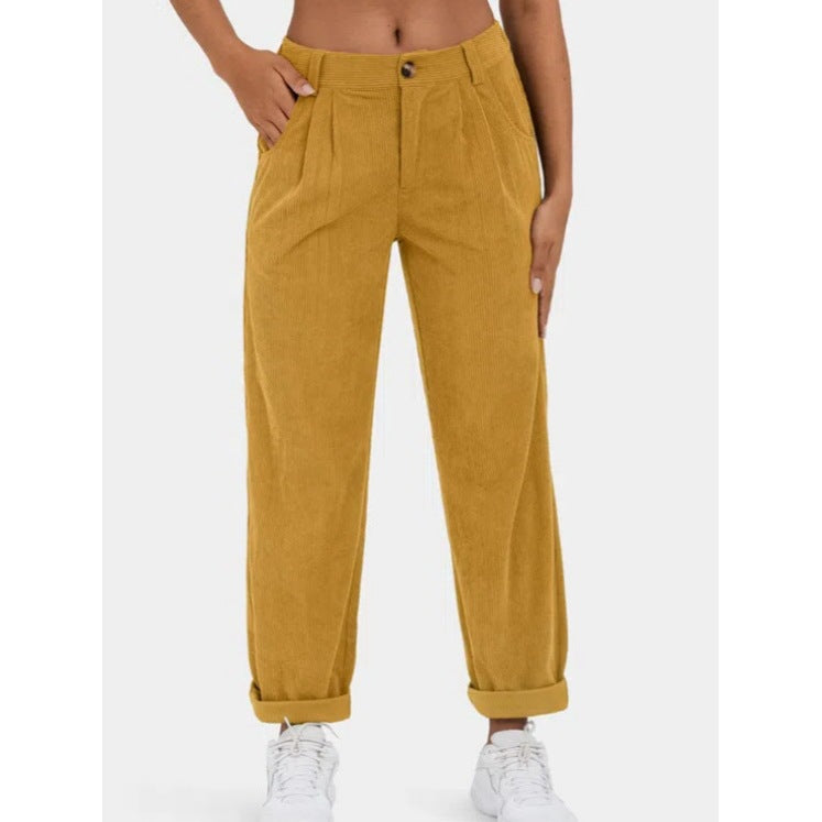 Solid color high waist loose straight trousers