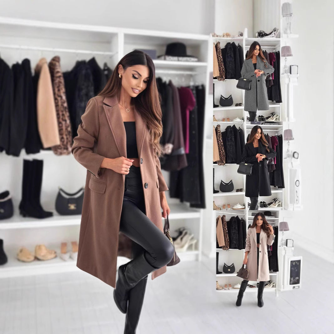 Simple long-sleeved solid-color pocket jacket