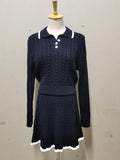 Long-sleeved button-down lapel knitted sweater top + short umbrella skirt