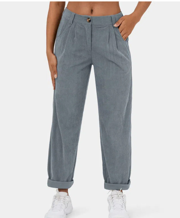 Solid color high waist loose straight trousers