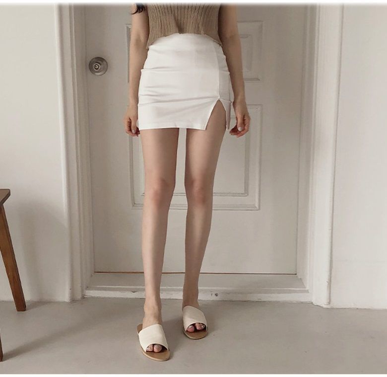 High waist white skirt hip skirt