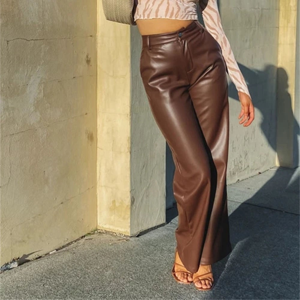 High elastic straight-leg pants