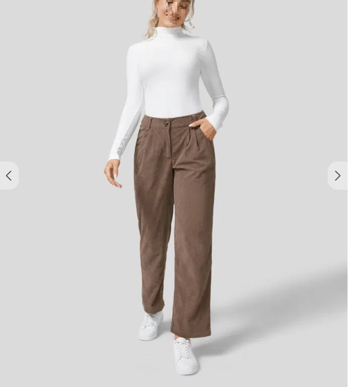 Solid color high waist loose straight trousers