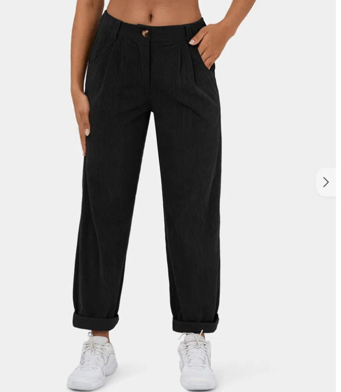 Solid color high waist loose straight trousers