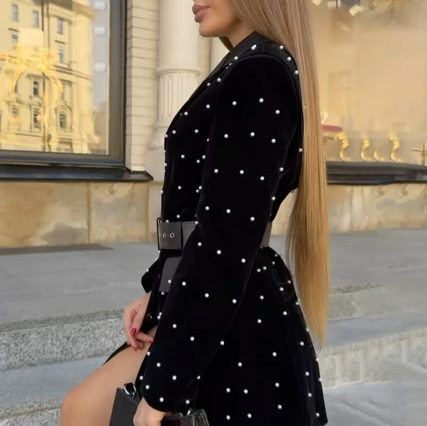 Splicing pearl rivet suit skirt