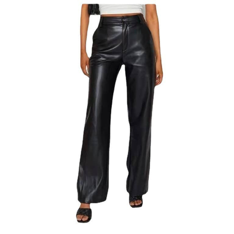 High elastic straight-leg pants
