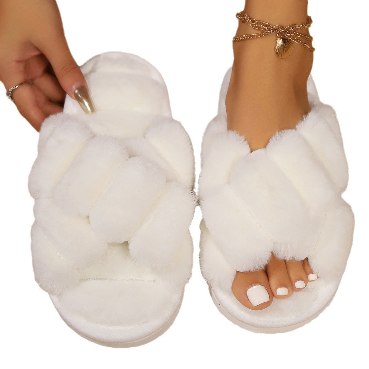 Thick-bottomed plush cotton slippers