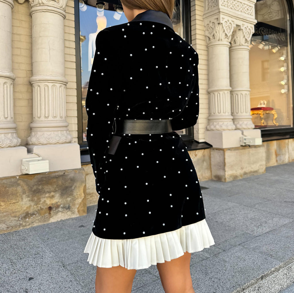 Splicing pearl rivet suit skirt