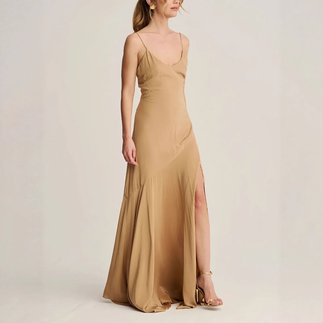 A long skirt with a turtleneck trimmed cape