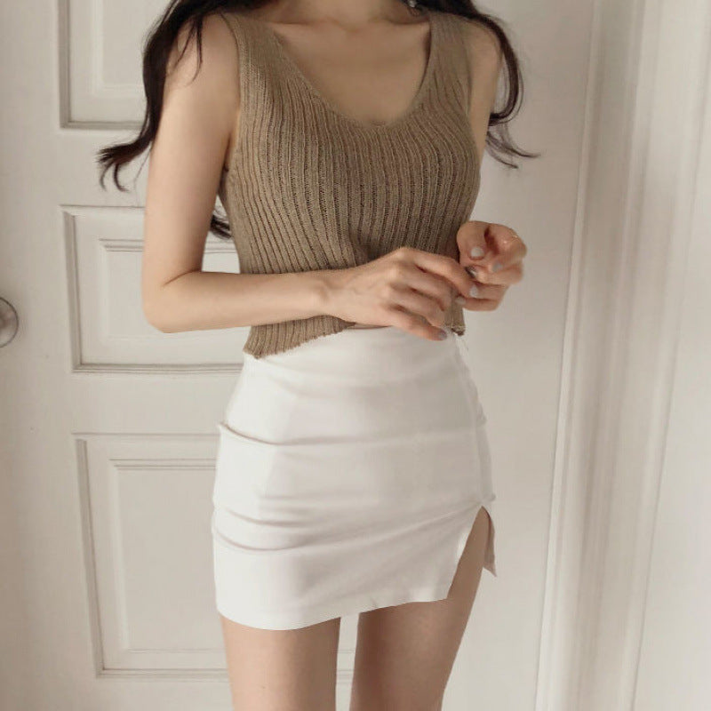 High waist white skirt hip skirt